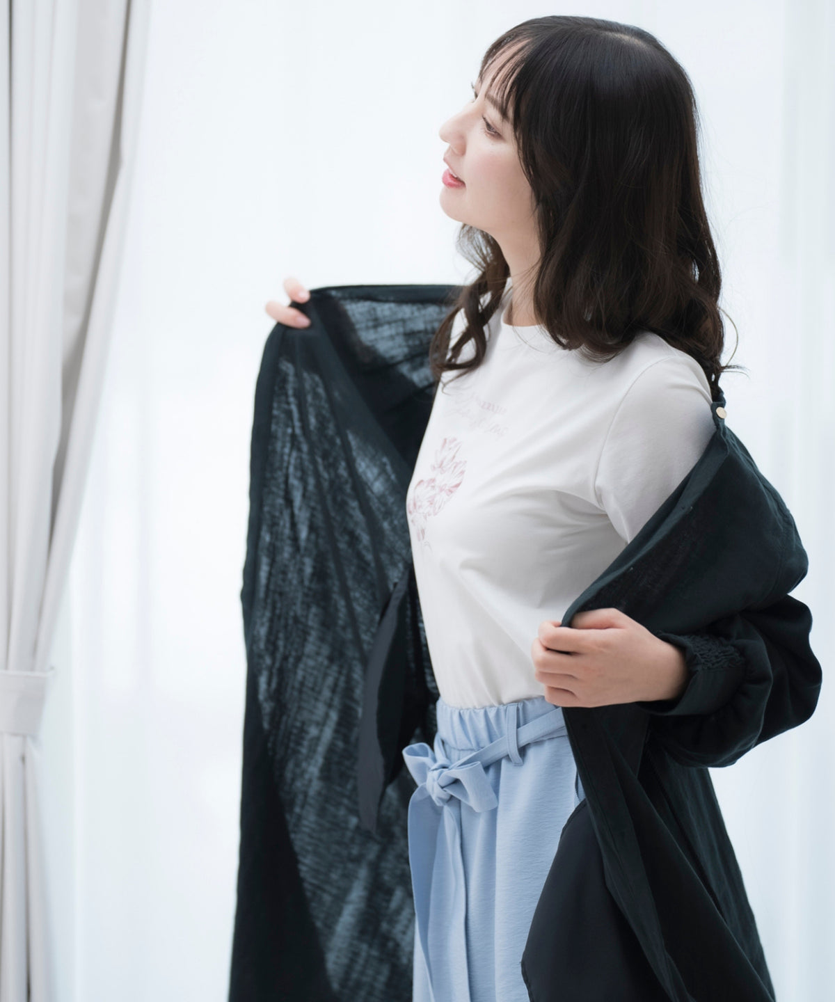 【洗える】Wガーゼ長袖ワンピース(オーガニックコットン使用)