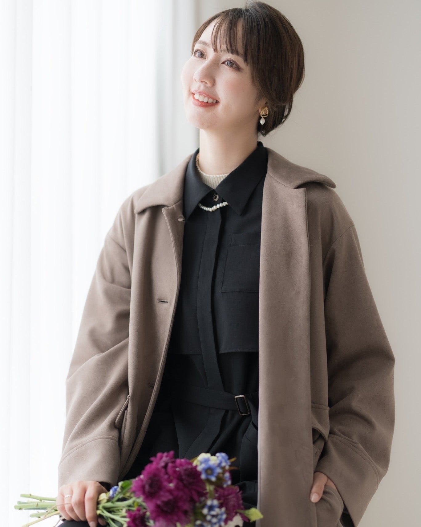 aiile | エイル【洗える】エコスエードステンカラーコート