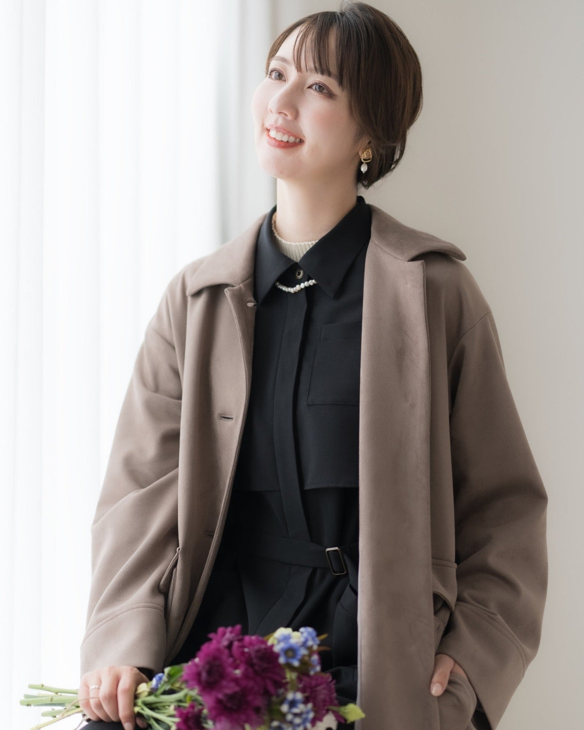 【洗える】エコスエードステンカラーコート