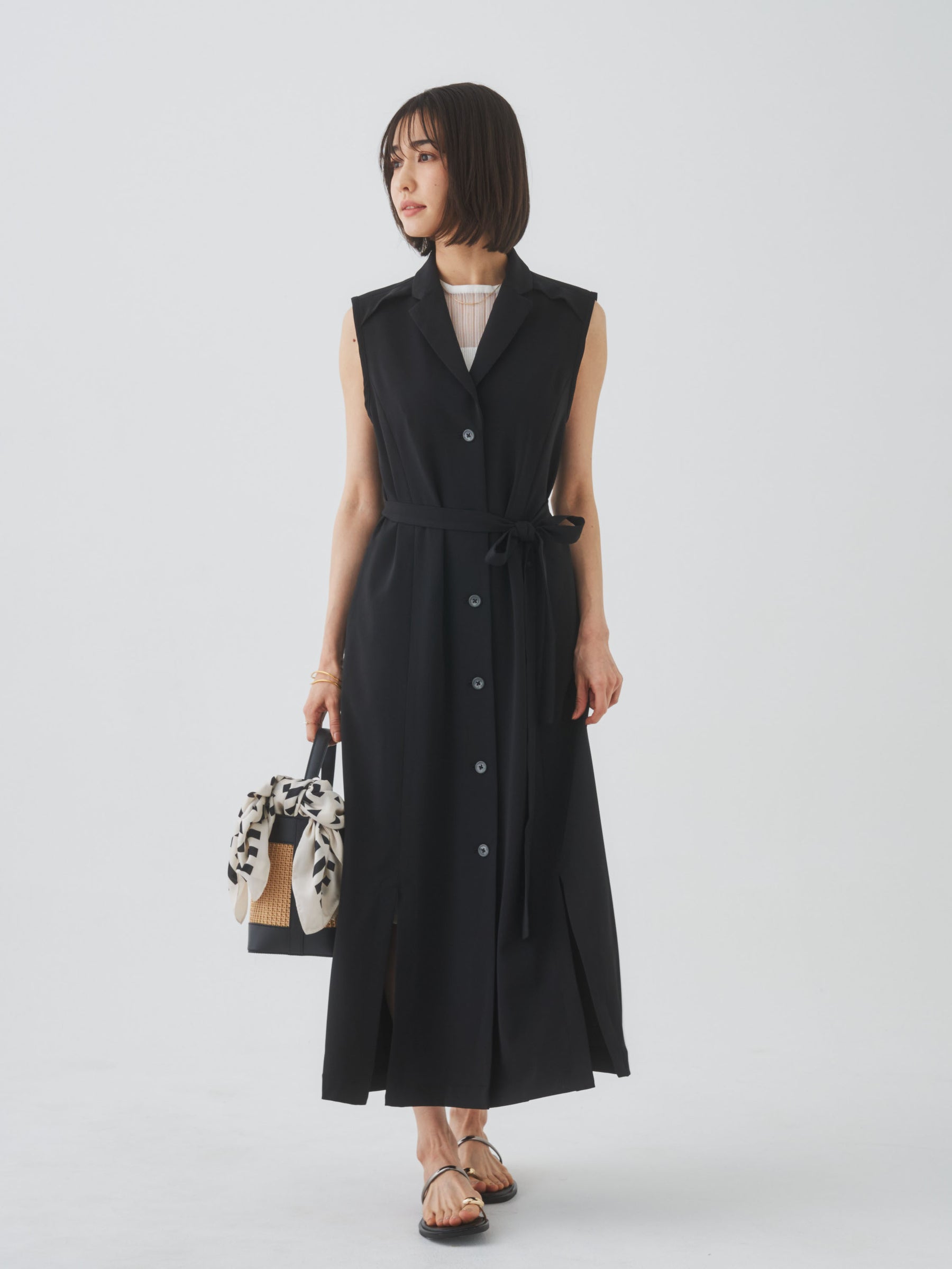 3/13(金)21:00発売開始【洗える】ノースリーブチェスターワンピース