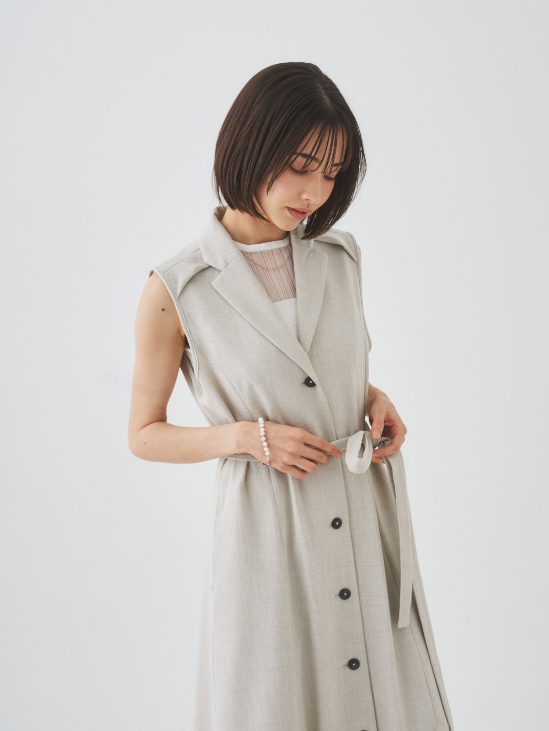 3/13(金)21:00発売開始【洗える】ノースリーブチェスターワンピース