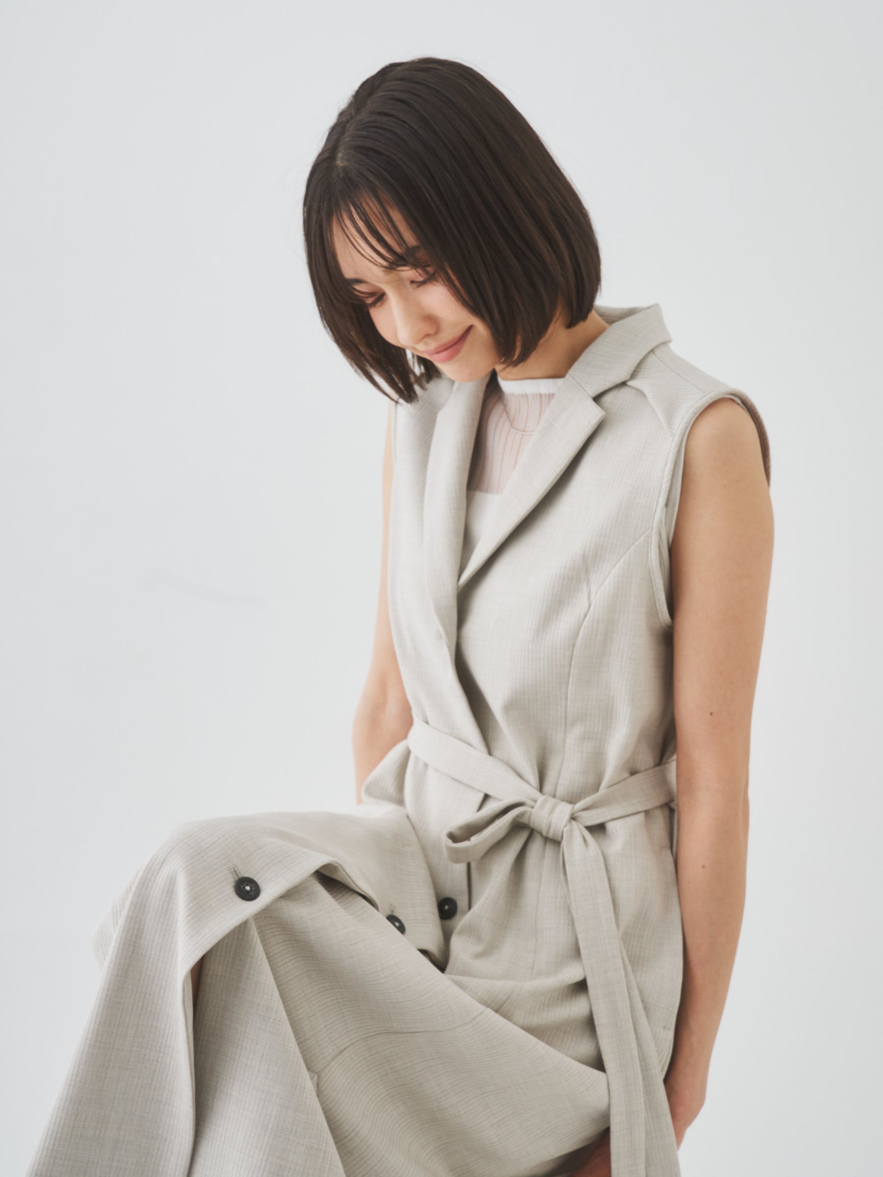 3/13(金)21:00発売開始【洗える】ノースリーブチェスターワンピース