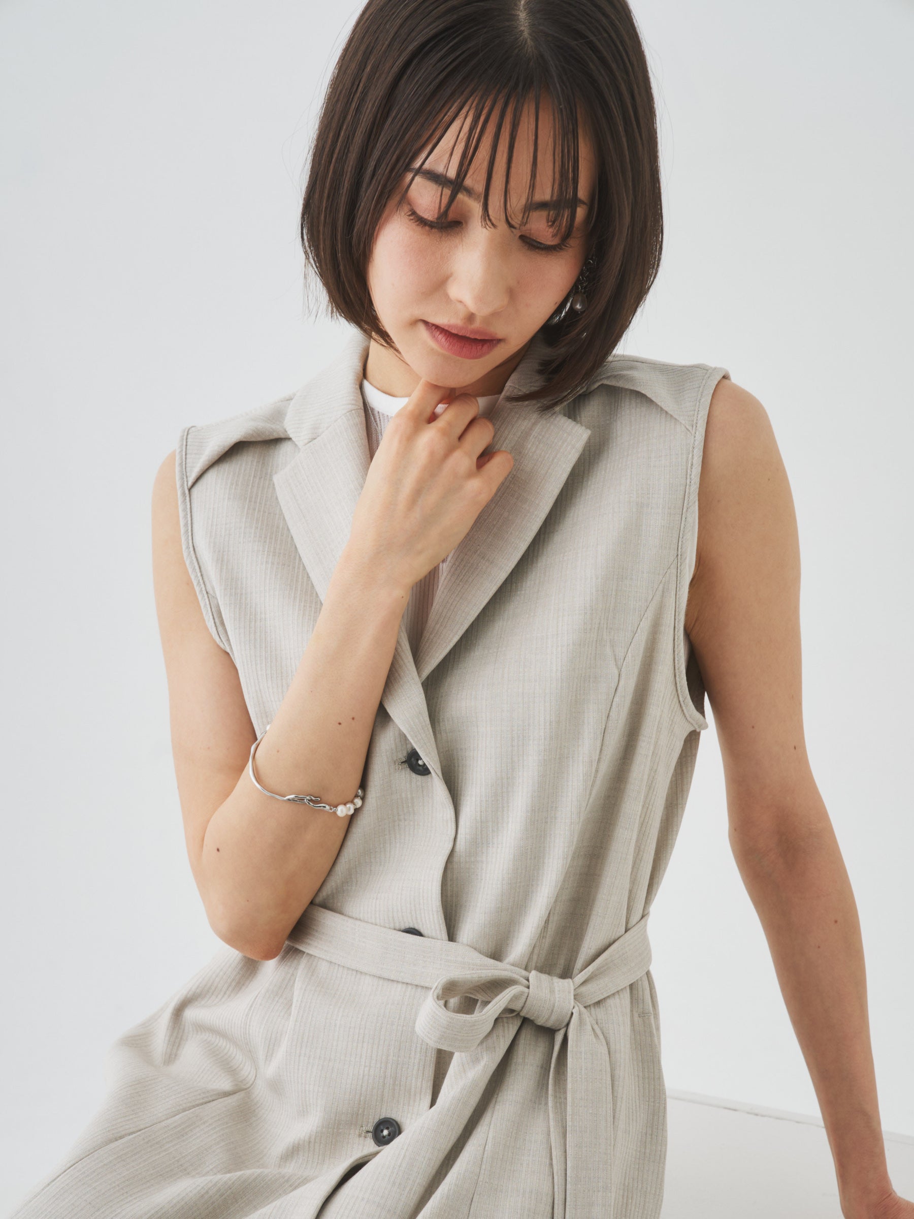 3/13(金)21:00発売開始【洗える】ノースリーブチェスターワンピース