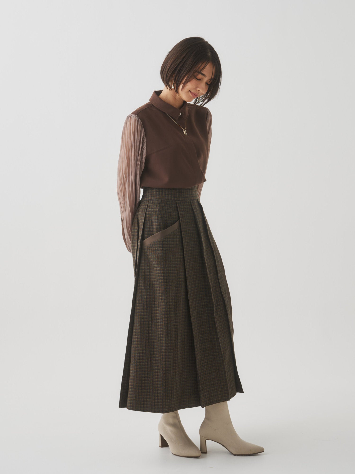 【10月末お届け予定】チェックプリーツ巻きスカート