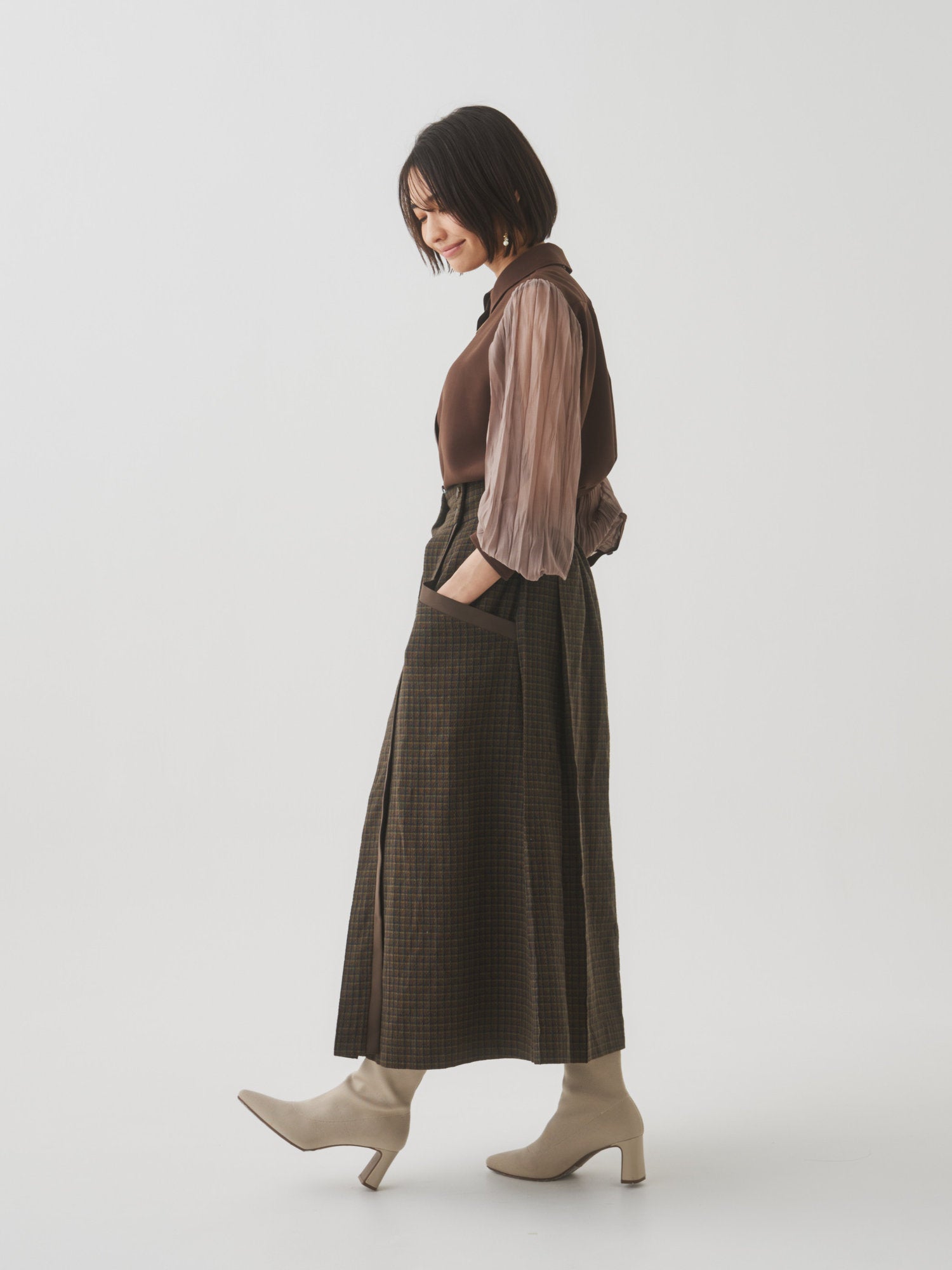 【10月末お届け予定】チェックプリーツ巻きスカート