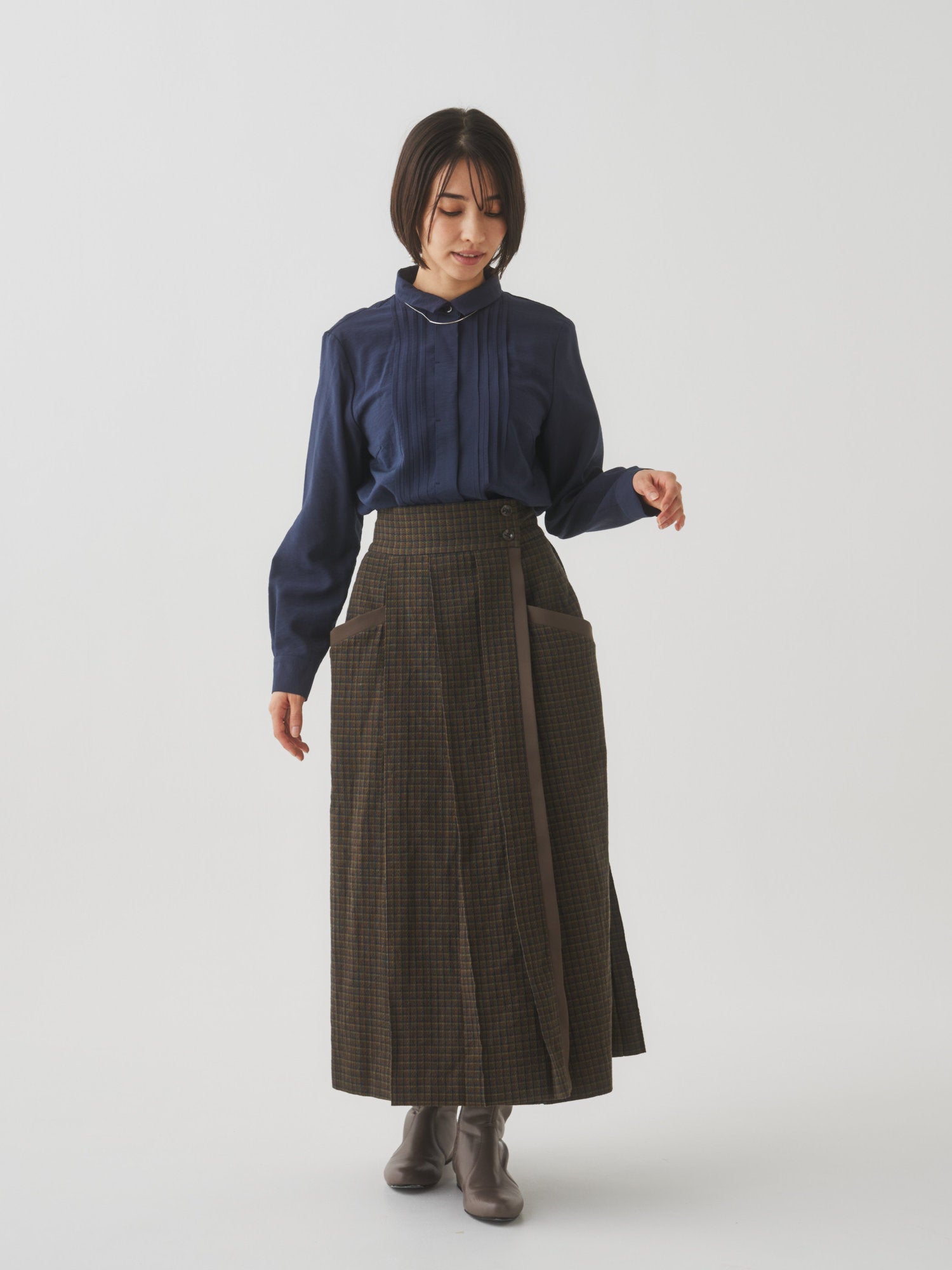 【10月末お届け予定】チェックプリーツ巻きスカート