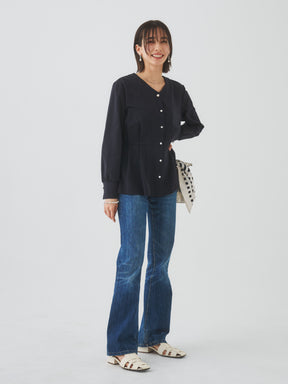 3/20(金)11:00発売開始【洗える】スウェットな着心地ペプラムブラウス