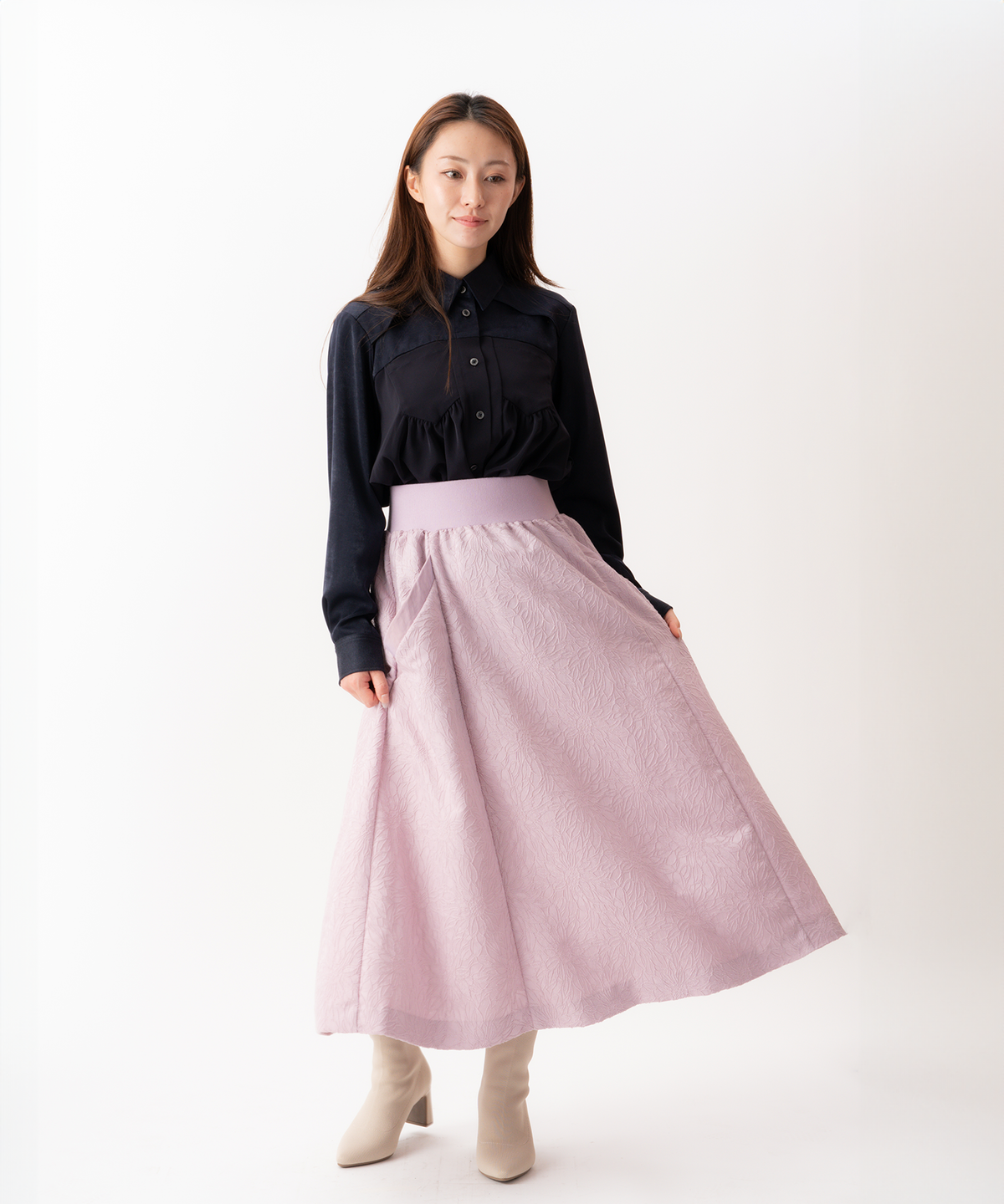 【洗える】フラワージャガードスカート