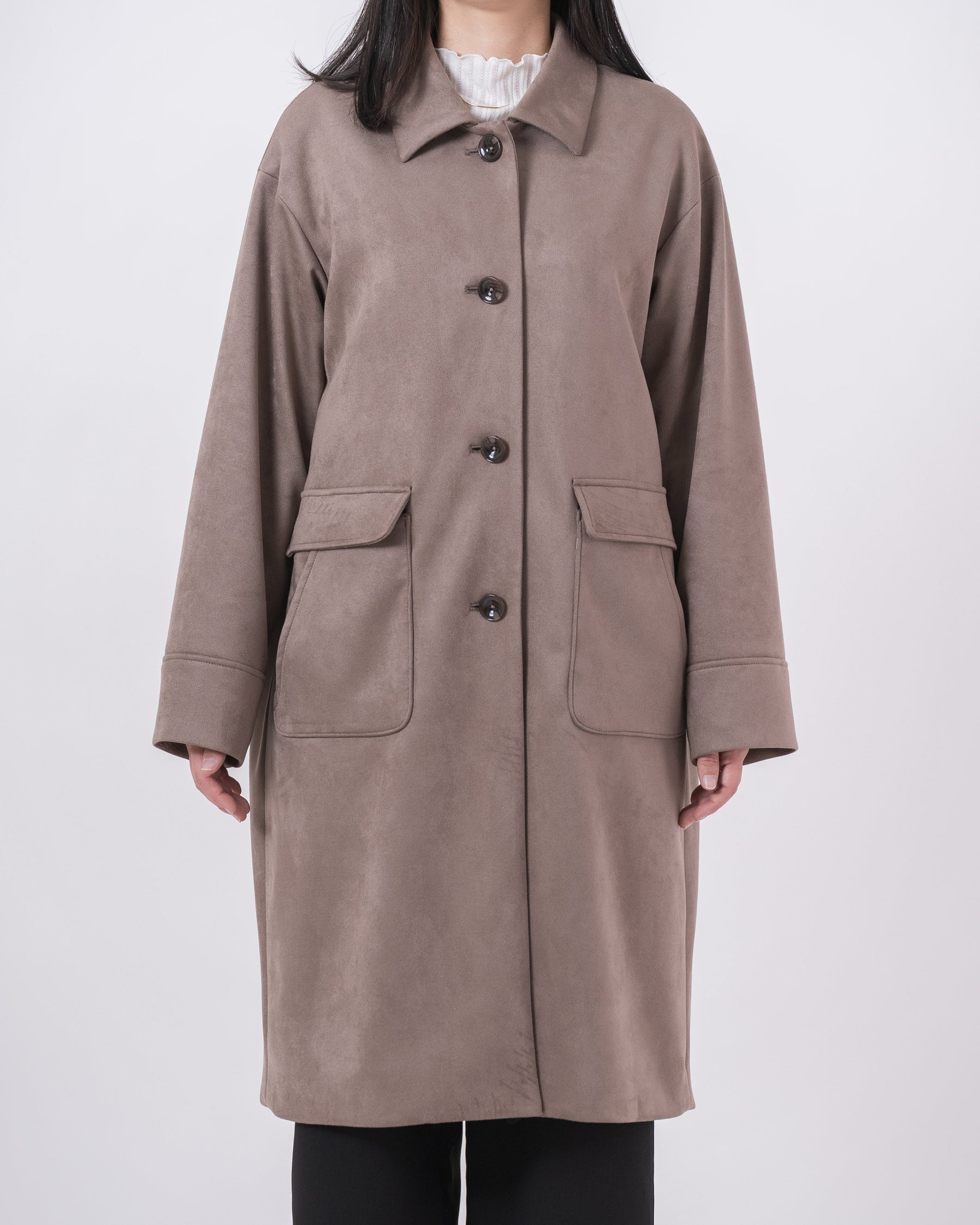 【洗える】エコスエードステンカラーコート