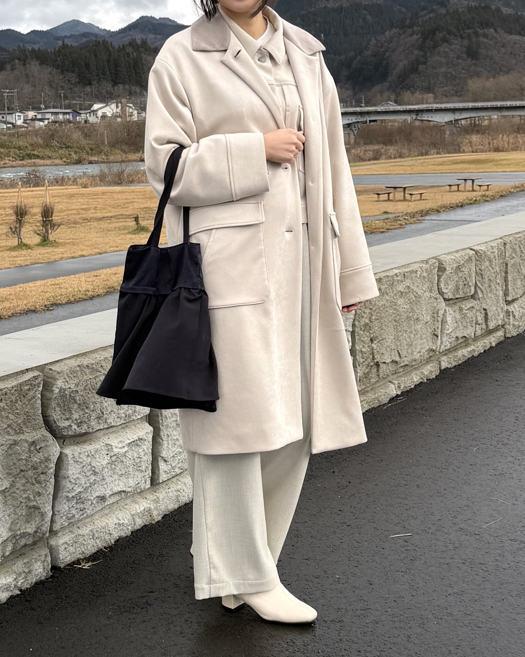 【洗える】エコスエードステンカラーコート(ブラウン即日配送可能)