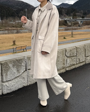 【洗える】エコスエードステンカラーコート(ブラウン即日配送可能)