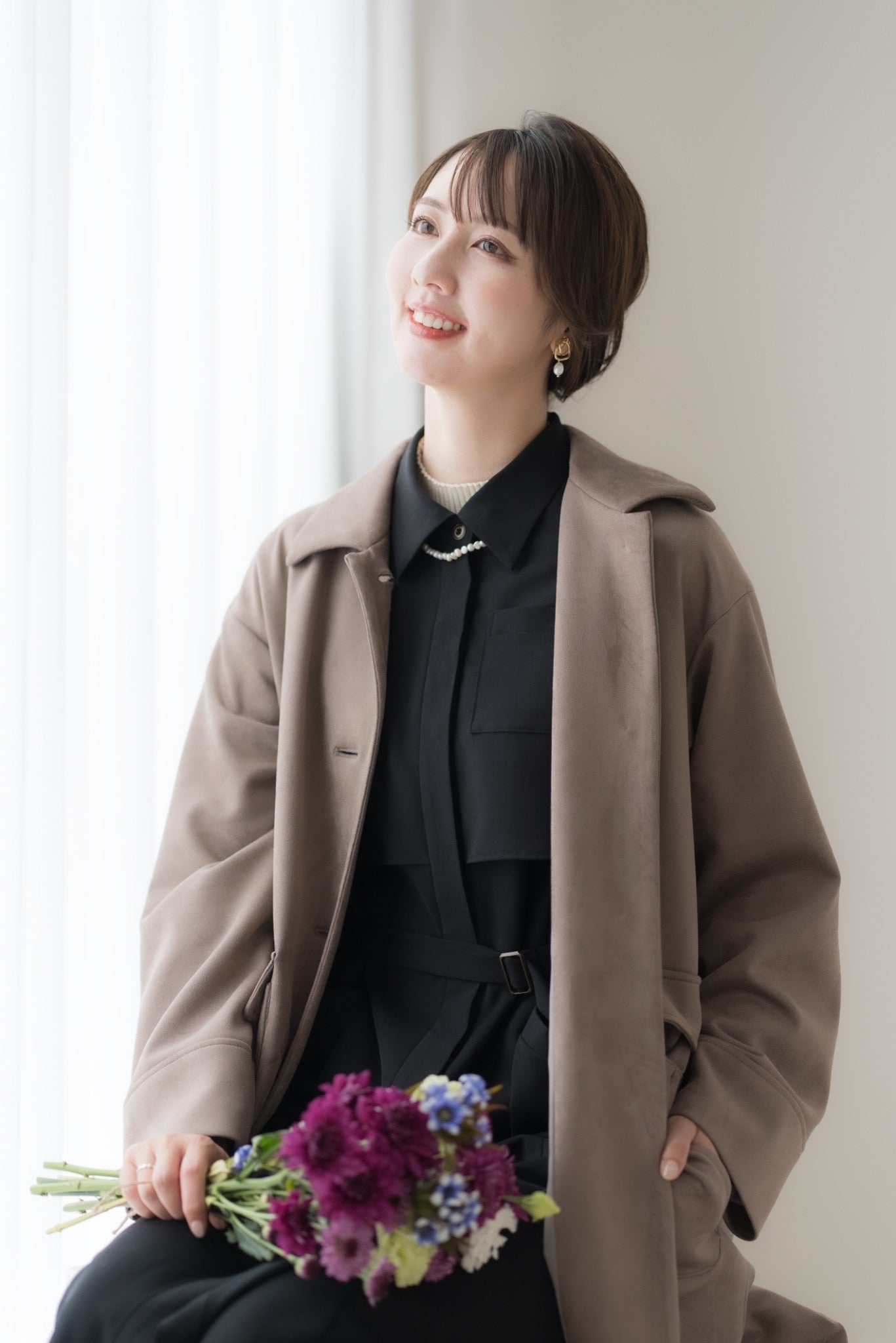 【洗える】エコスエードステンカラーコート